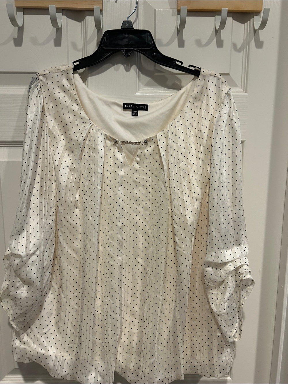 Sara Michelle Cream Blouse with Black Polka Dots